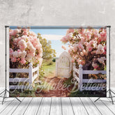 Aperturee - Spring Green Field White Fence Pink Spring Backdrop